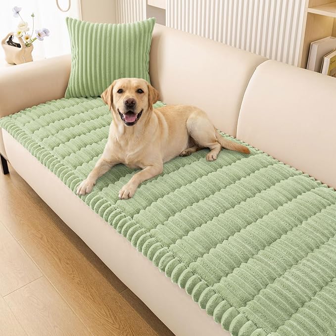Smiry Couch Cover for Dogs Washable, Non Slip Fuzzy Pet Couch Covers for 3 Cushion Sofa Pet Friendly, Thick Soft Sofa Slipcovers Cushion Protector (Green, 27.6" x 47")
