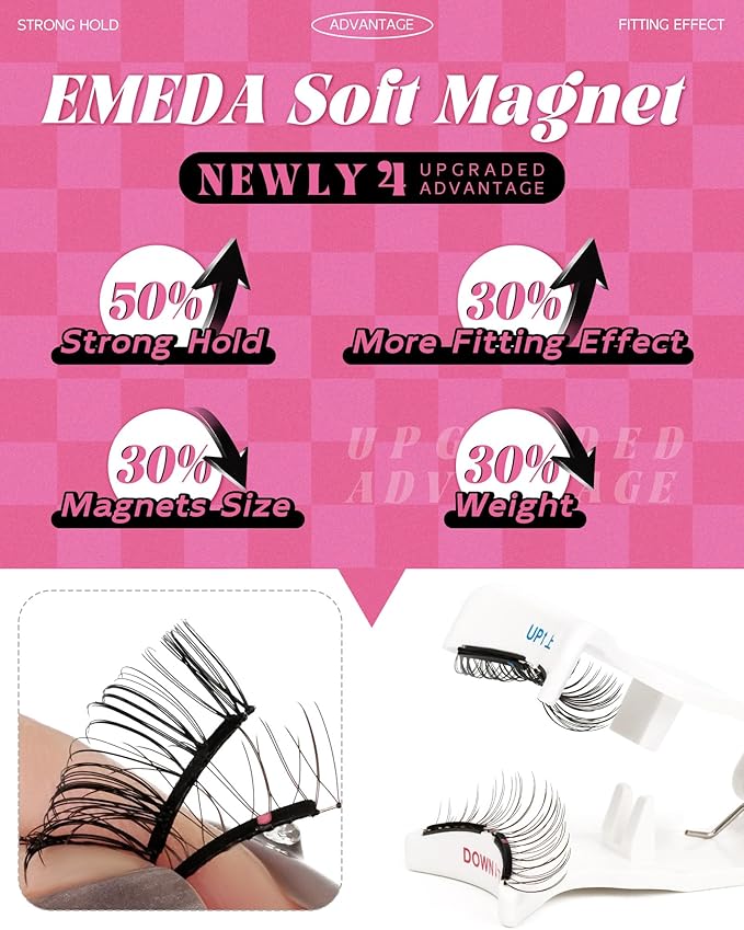EMEDA Soft Natural Look Magnetic Eyelashes Kit, No Glue Magnetic Lashes with Applicator, Soft Magnet False Eyelashes Kit, Lightweight Natural for Sensitive Eyes, Easy Wear Magnet Lashes Gift Set