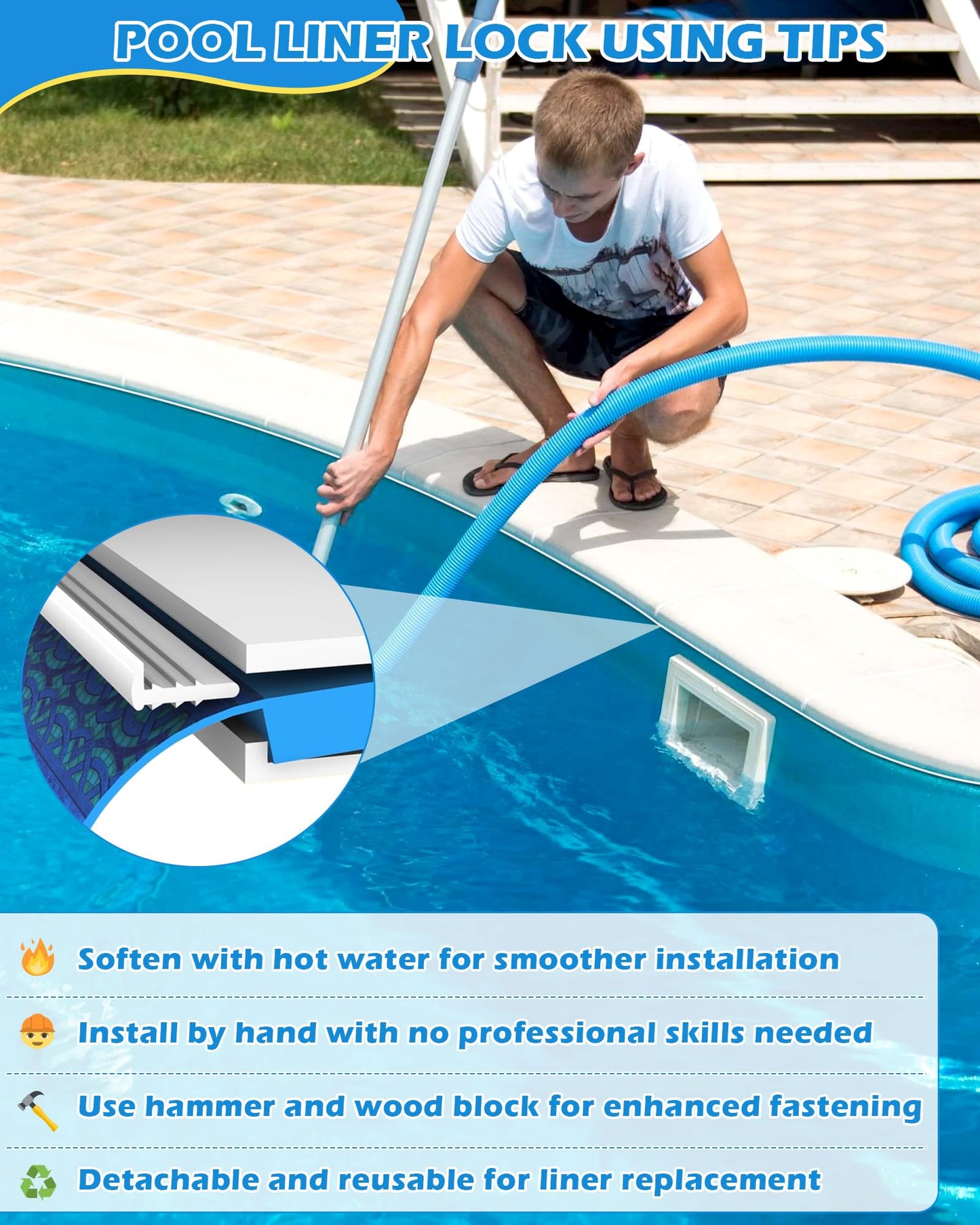 SuperDi Plastic 120ft Roll QP1562 Swimming Pool Liner Lock Beaded Wedge T-Shape