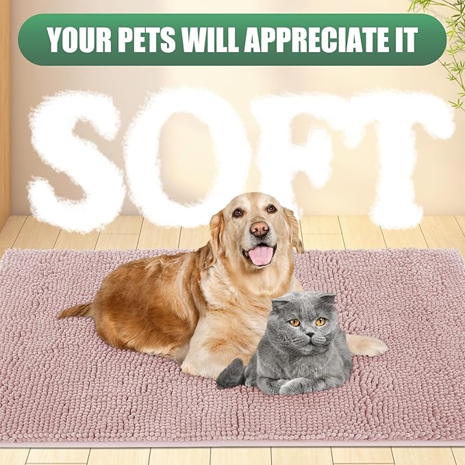 IM HOME Chenille Absorbent Outdoor Doormat 36" x 24", Washable Muddy Door Mats for Dog Non Slip Indoor Doormat Dog Mat for Muddy Paw Front Inside Doormats for Entryway Dusty Pink