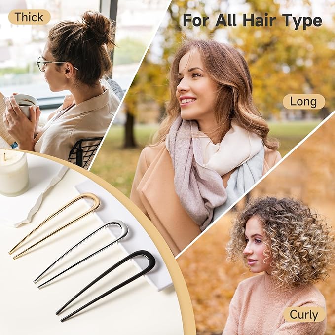 3 Pcs French Hair Pins for Women, French Twist Hair Pins for Buns, Metal Gold Hair Accessories