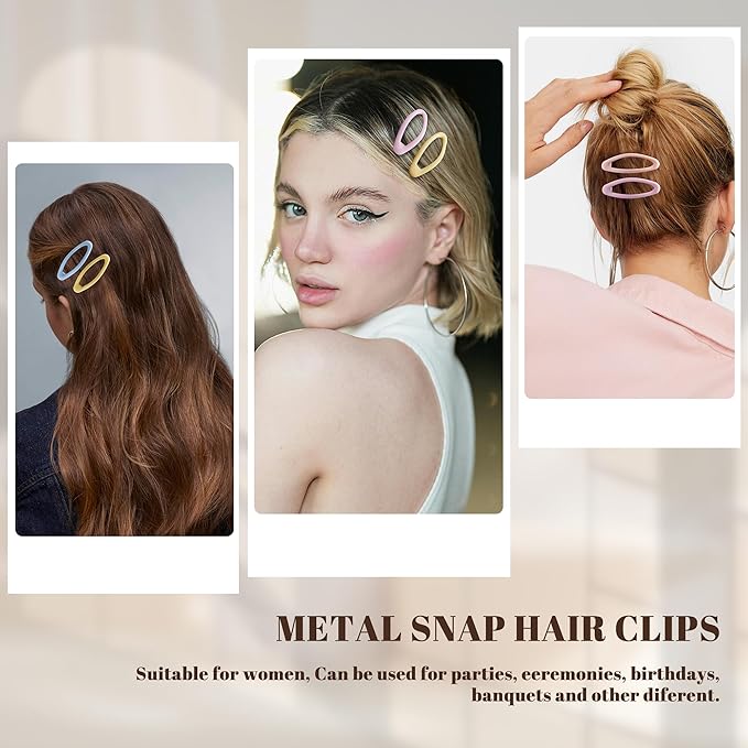 20PCS Oval Metal Snap Clips for Women No Slip Small Barrettes for Thin Fine Hair,Matte Blue Yellow Purple Pink