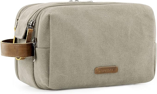 BAGSMART Toiletry Bag for Men, Canvas Travel Toiletry Organizer Dopp Kit Water-resistant Shaving Bag for Toiletries Accessories,Beige-Large