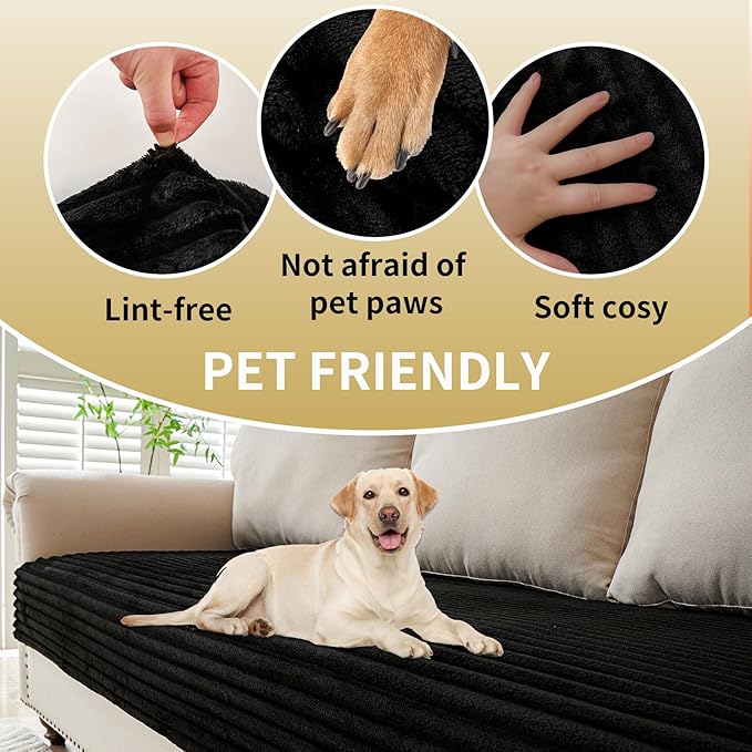 HAOMAIJIA Waterproof Couch Cover for Dogs Washable,Faux Fur Pet Couch Covers for Sofa,Soft Dog Bed Cover Non-Slip Couch Covers for 2 Cushion Couch Sofa Pet Friendly (Black, 35" x 47" 1 Pack)