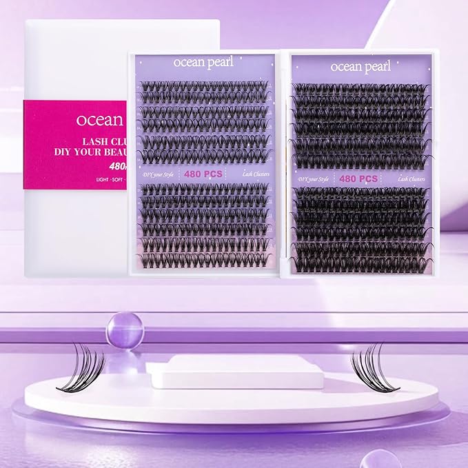 Ocean Pearl Lash Clusters 480PCS 11-20mm Individual Eyelash Extensions 30D+40D+80D+100D DIY Thick Volume Natural Lashes for Beginners at Home-4
