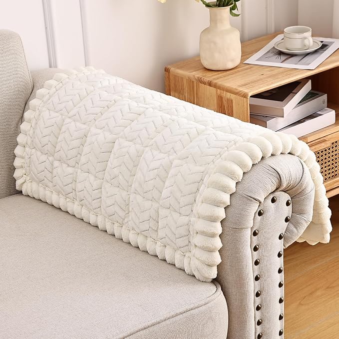 Smiry Non Slip Couch Armrest Covers for Dogs, Fuzzy Pet Couch Arm Covers for Sofa Pet Friendly, Soft Sofa Slipcovers Recliner Chair Arm Protector Washable (Beige, 27.6" x 27.6")