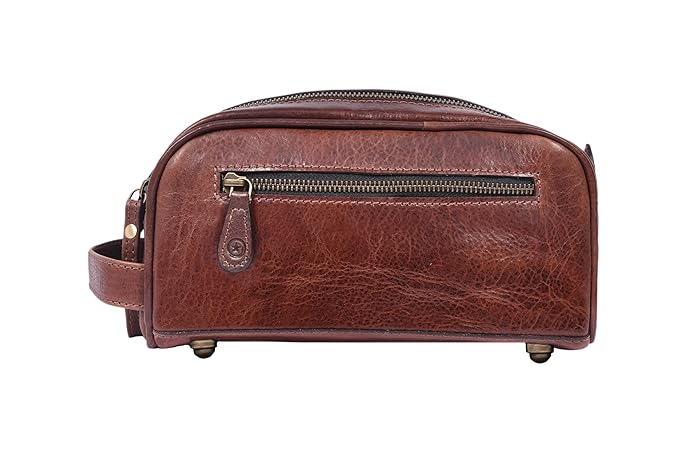 10" Premium Leather Toiletry Travel Pouch With Waterproof Lining | King-Size Handcrafted Vintage Dopp - Kit Gift for Father's Day By Aaron Leather Goods
