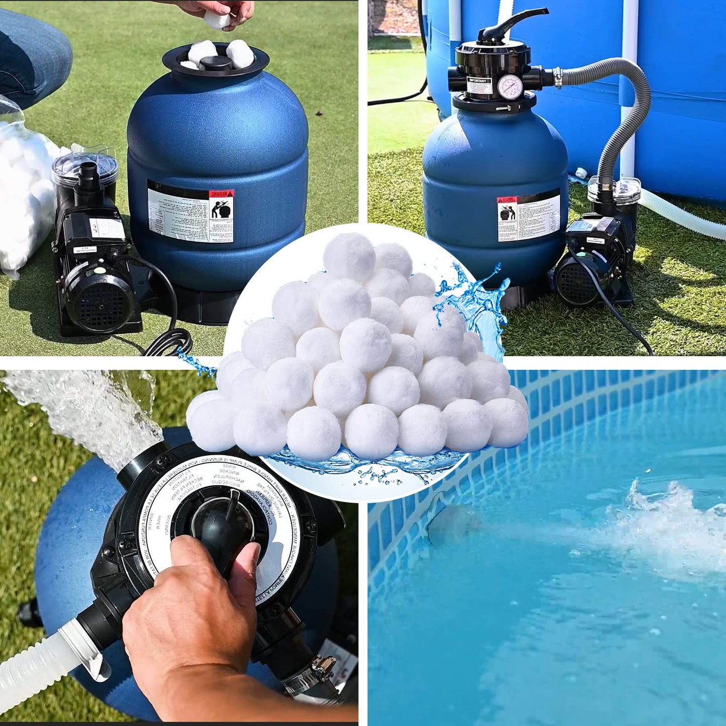 QwayHome 3.1 lbs Pool Filter Balls, Reusable Filter Fiber Balls for Above Ground Pool Sand Pump, Eco-Friendly, Efficient, Clean Water, Equals 110 lbs Filter Sand, White