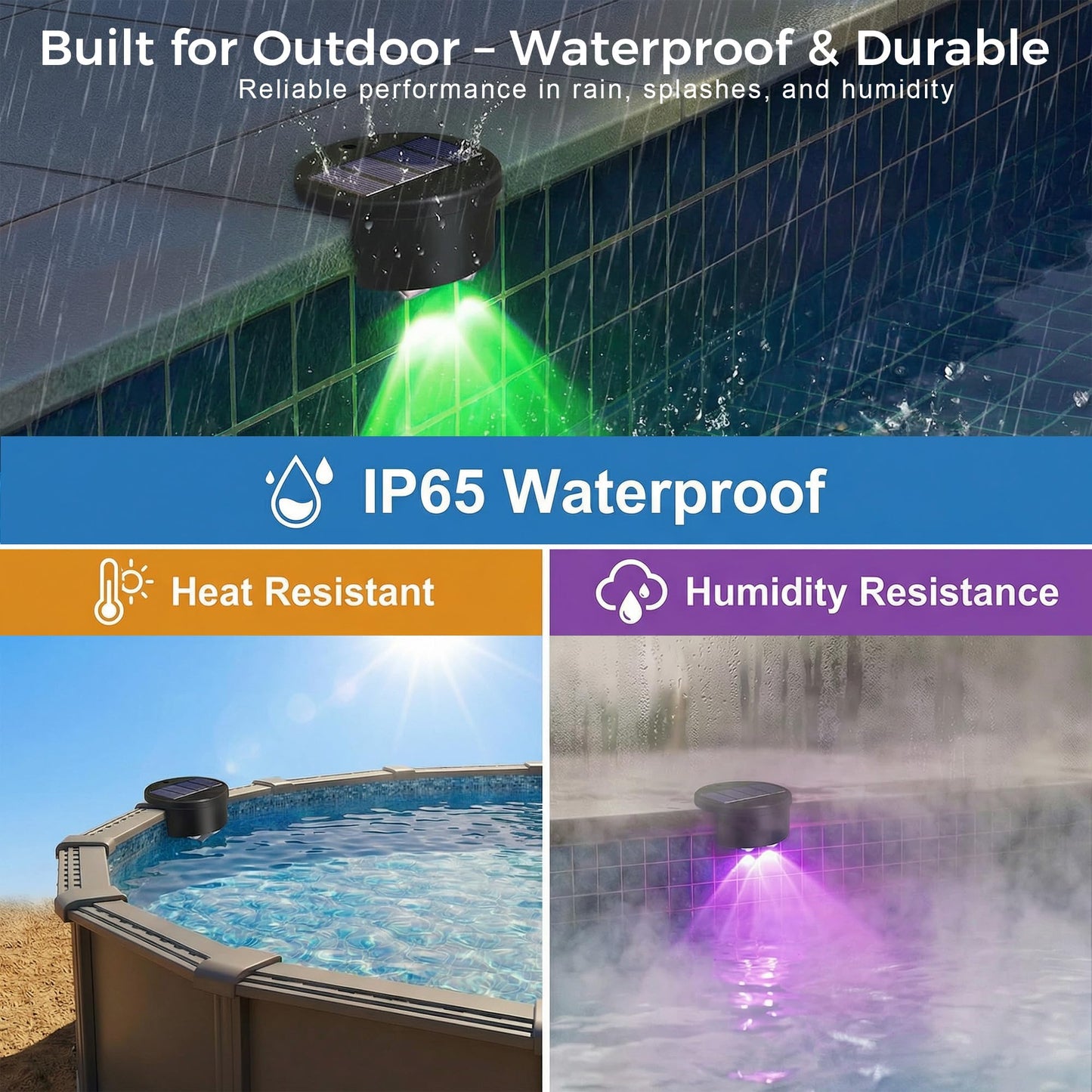 LAFULIT Solar Poolside Lights 4 Pack, RGB Night Light for Above Ground & Inground Pools Edge Decor, Outdoor Waterproof Wireless LED Ambient Lighting for Swimming Pool Decorations Accessories Stuff