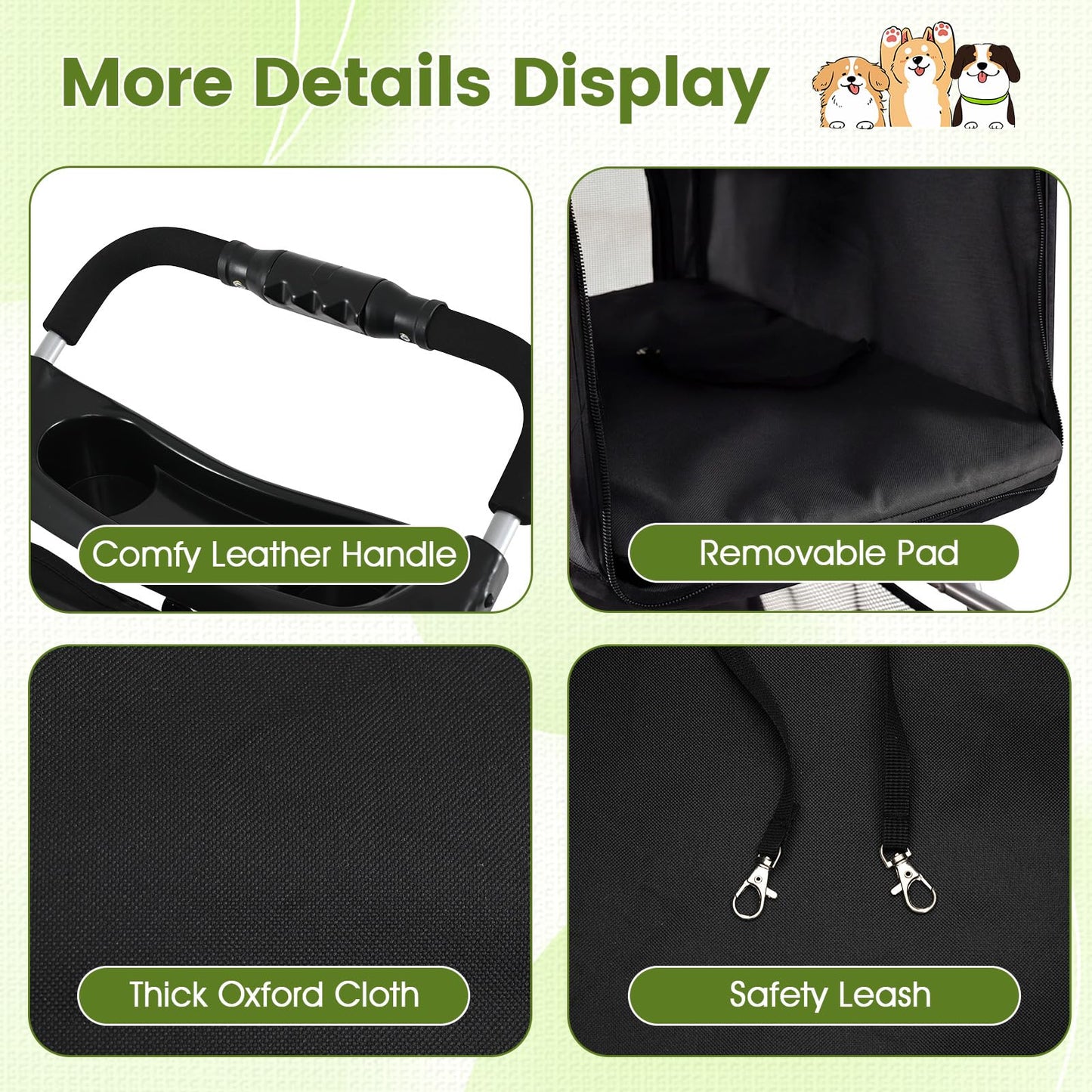 PETSITE 3-Wheel Pet Stroller, Foldable Dog Strollers for Small Dogs with Breathable Mesh, Waterproof Cover, All-Terrain Wheels, Cup Holder, and Storage Basket, Ideal for Dogs Cats up to 33 lbs (Black)