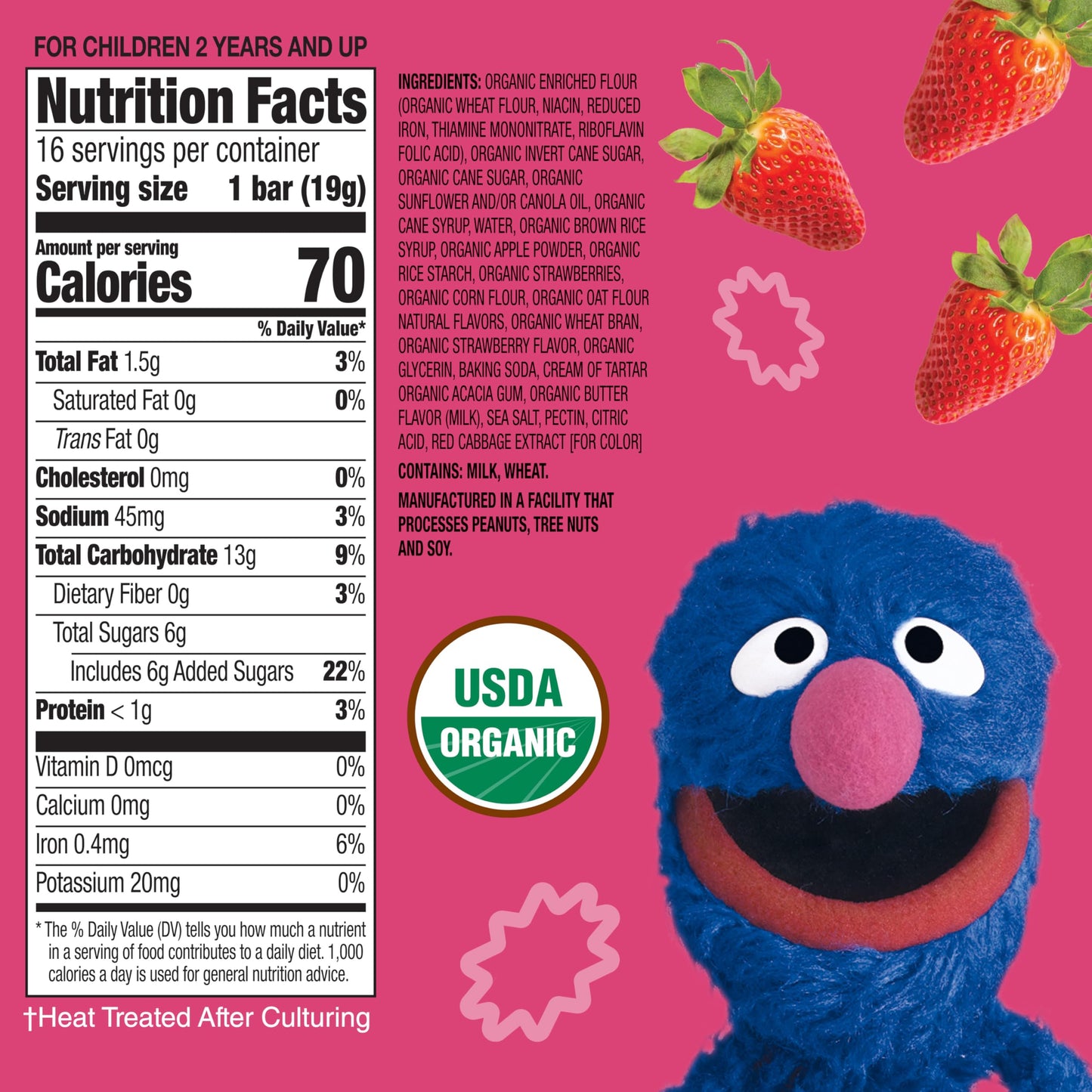 Earth's Best Organic Toddler Snack Bars, Sunny Days Strawberry, 2 Years and Up, 7 Ct (Pack of 6)