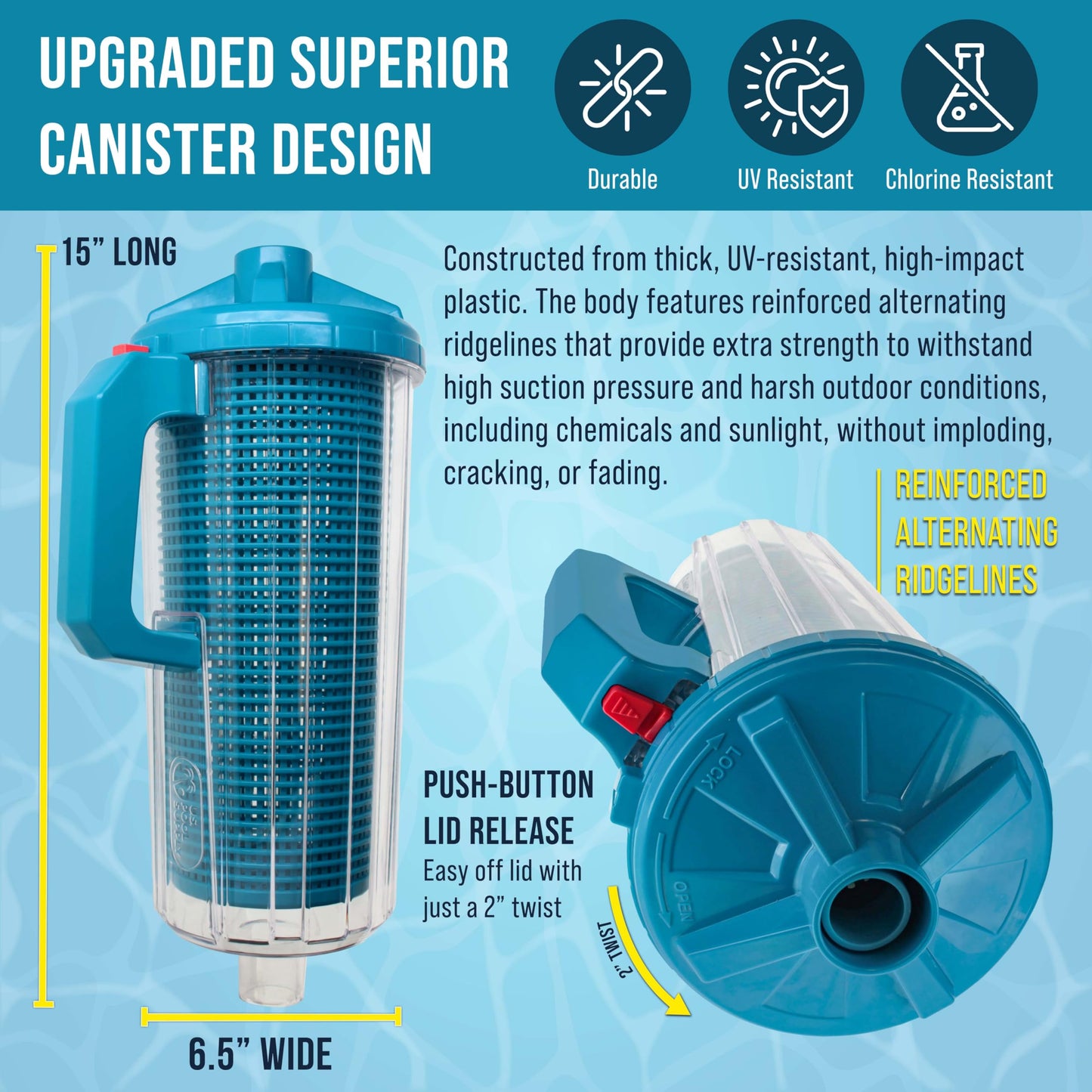 U.S. Pool Supply Pool Leaf Canister - XL Heavy Duty Inline Pool Leaf Catcher, 3-in-1 Filtration (3 Filters, Basket, Mesh Bag & Micro-Cartridge) - Fits 1.5" Hoses, Catch Leaves, Inground Vacuum Cleaner