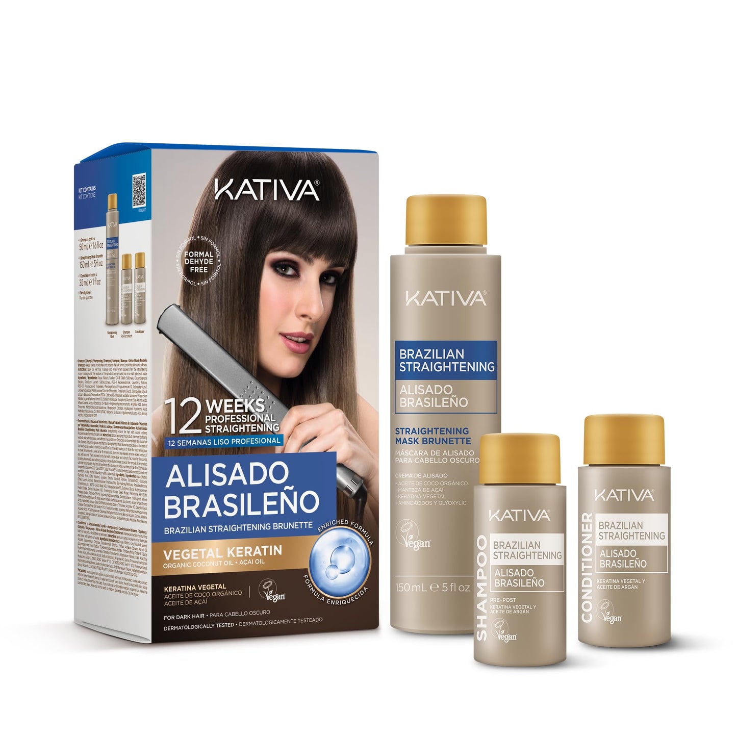 KATIVA Brazilian Keratin Hair Straightening Treatment Blonde, 12 Weeks Smooth Hair at Home, Anti Frizz Smoothing System for Light & Blonde Hair, Formaldehyde Free