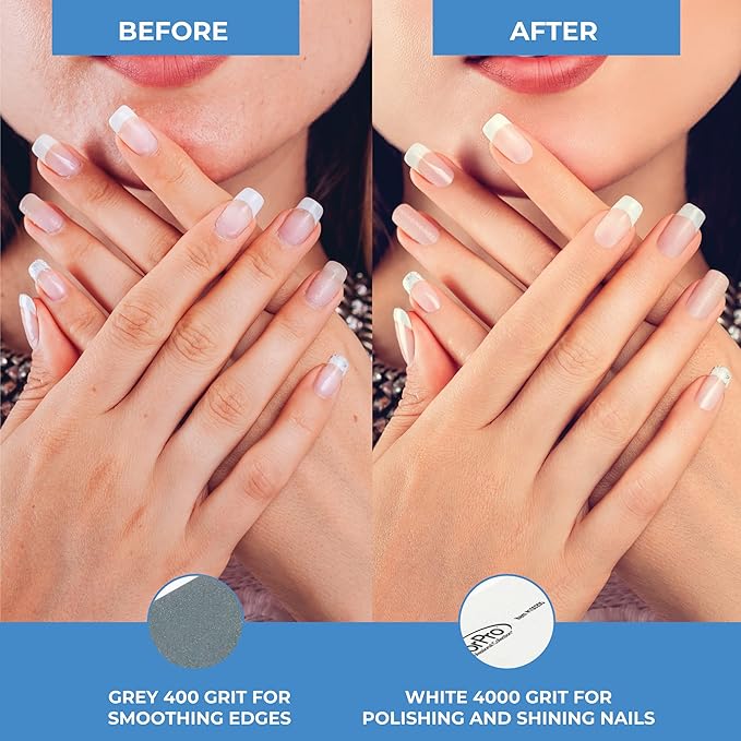 ForPro Professional Collection Miracle Buff & Shine - Grey 400/White 4000 Grit- Twelve (12) Double Sided Manicure & Pedicure Buffers - 1” H x 1.375” W x 3.75” L