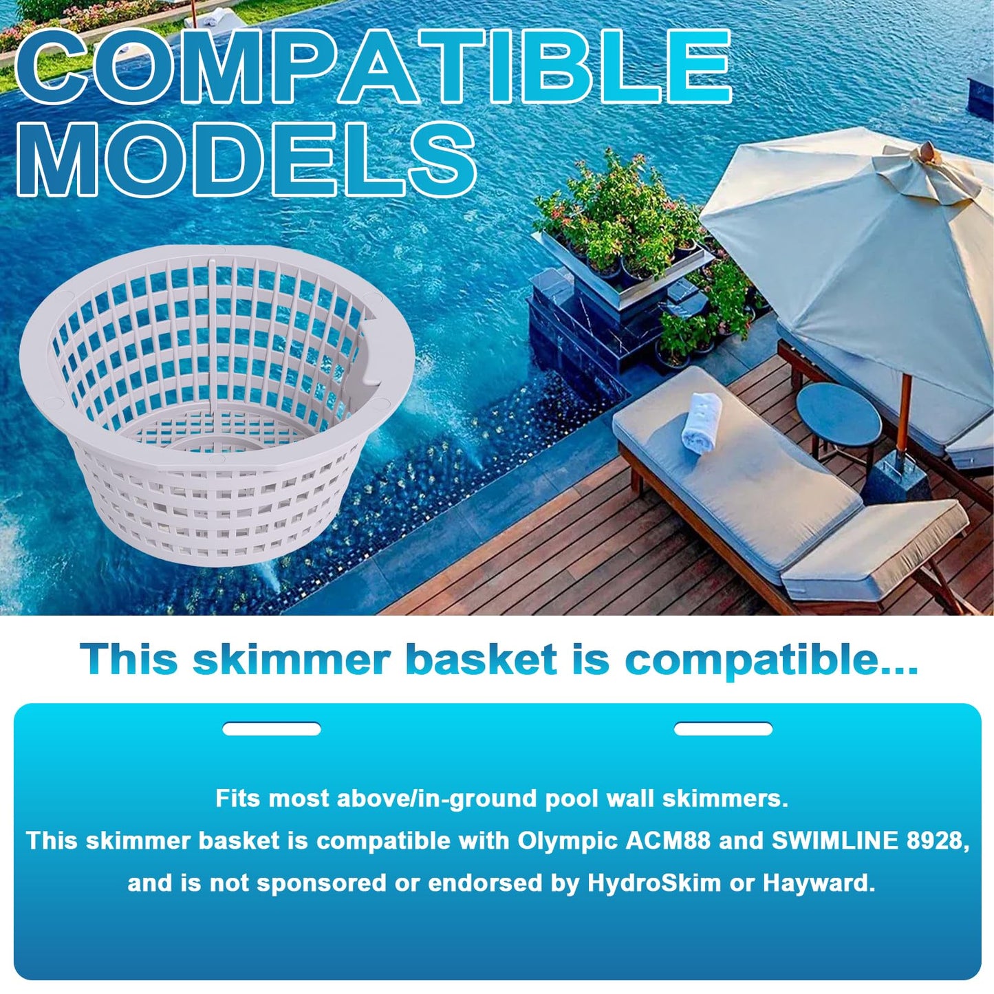Podoy Pool 8928 Skimmer Basket for Above-Ground and In-Ground Swimming Pool Replacement Parts Compatible with Swimline Hydrotools 8928 Olympic ACM88 4-Pack