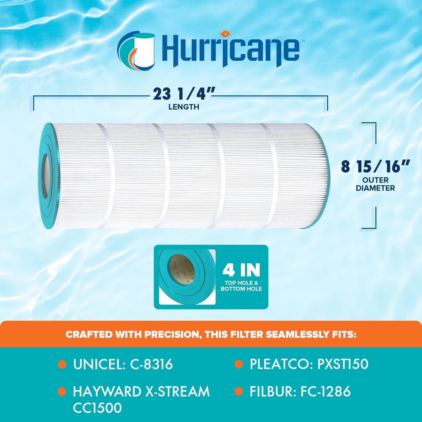 Hurricane Filters HF8316-01 Advanced Pool Filter Cartridge - Replacement for PXST150, Unicel C-8316, Filbur FC-1286, Hayward X-Stream CC1500