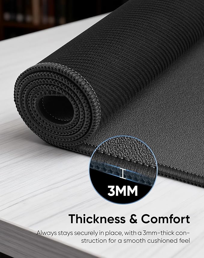 Waterproof Large Gaming Mouse Pad with Durable Stitched Edges, Non-Slip Rubber Base, Grainy Jacquard Mouse Mat Desk Pad for Home Office Gaming, 31.5''x11.8''x0.12'', Matte Black