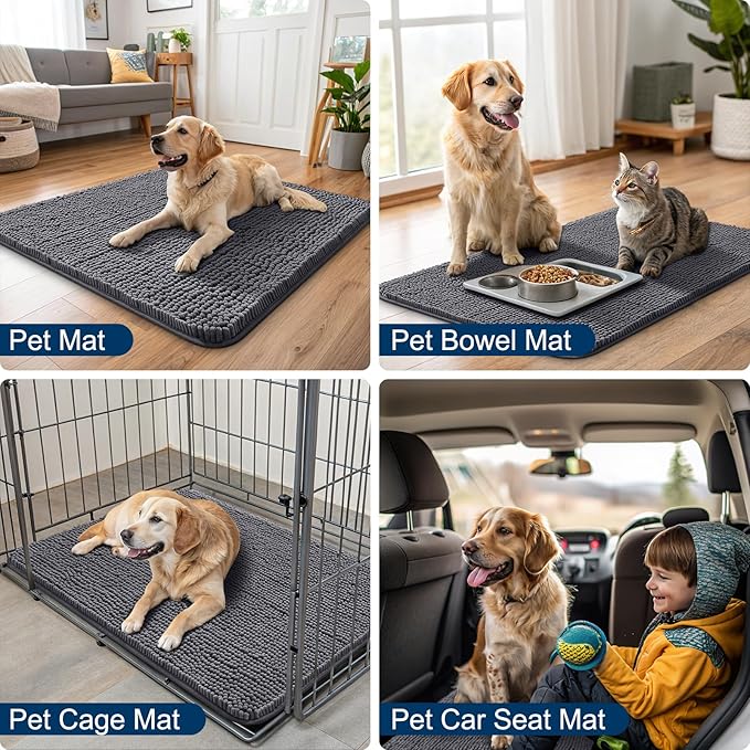 Smiry Dog Door Mat for Muddy Paws 70x35, Absorbs Moisture and Dirt Doormat, Non-Slip Washable Quick Dry Chenille Front Door Mat Indoor Entrance, Entryway Carpet for Inside Floor, Dark Grey