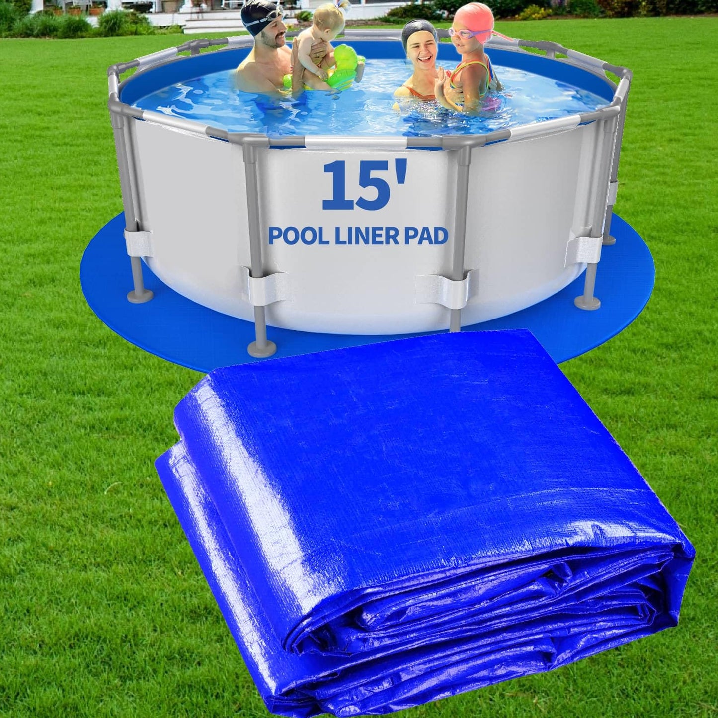 15FT Round Pool Liner Pad for Above Ground Pools, 180 GSM Heavy-Duty Puncture Resistant Under Mat, Underlayment Outdoor Tarp Protector for Lawn Concrete, Pool Floor Base Pad, Extends Liner Life