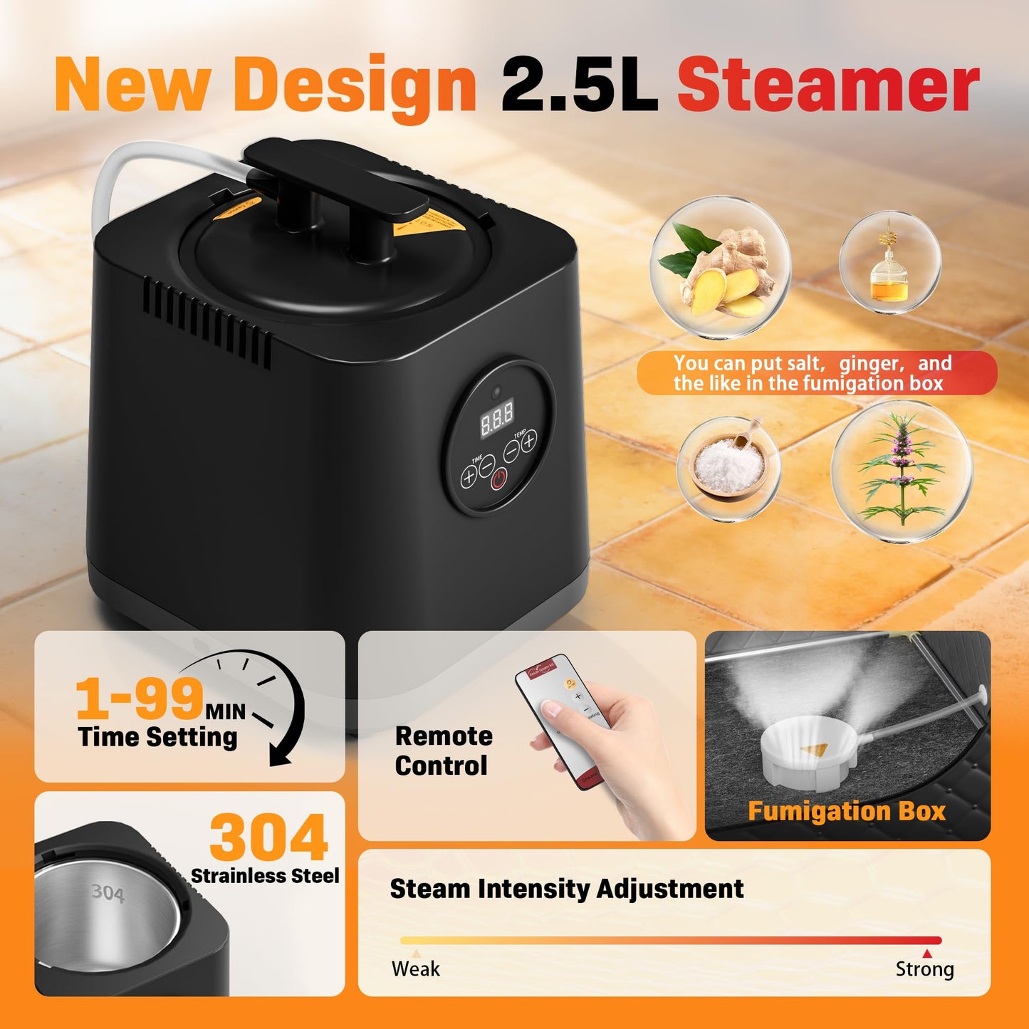 Manastin Upgraded Portable Steam Sauna for Home, Sauna Tent with 3L/1200W Steamer, XL Foldable and Remote Control, 99-Min Timer & 15 Power Levels, 2.6' x 2.6' x 5.9' Detox Spa for Relaxation,Jet Black