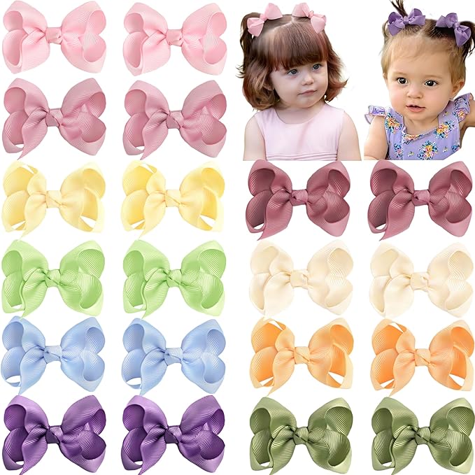 JOYOYO 20Pcs 3Inch Hair Bows for Girls Grosgrain Ribbon Bow Toddler Hair Accessories with Alligator Clips