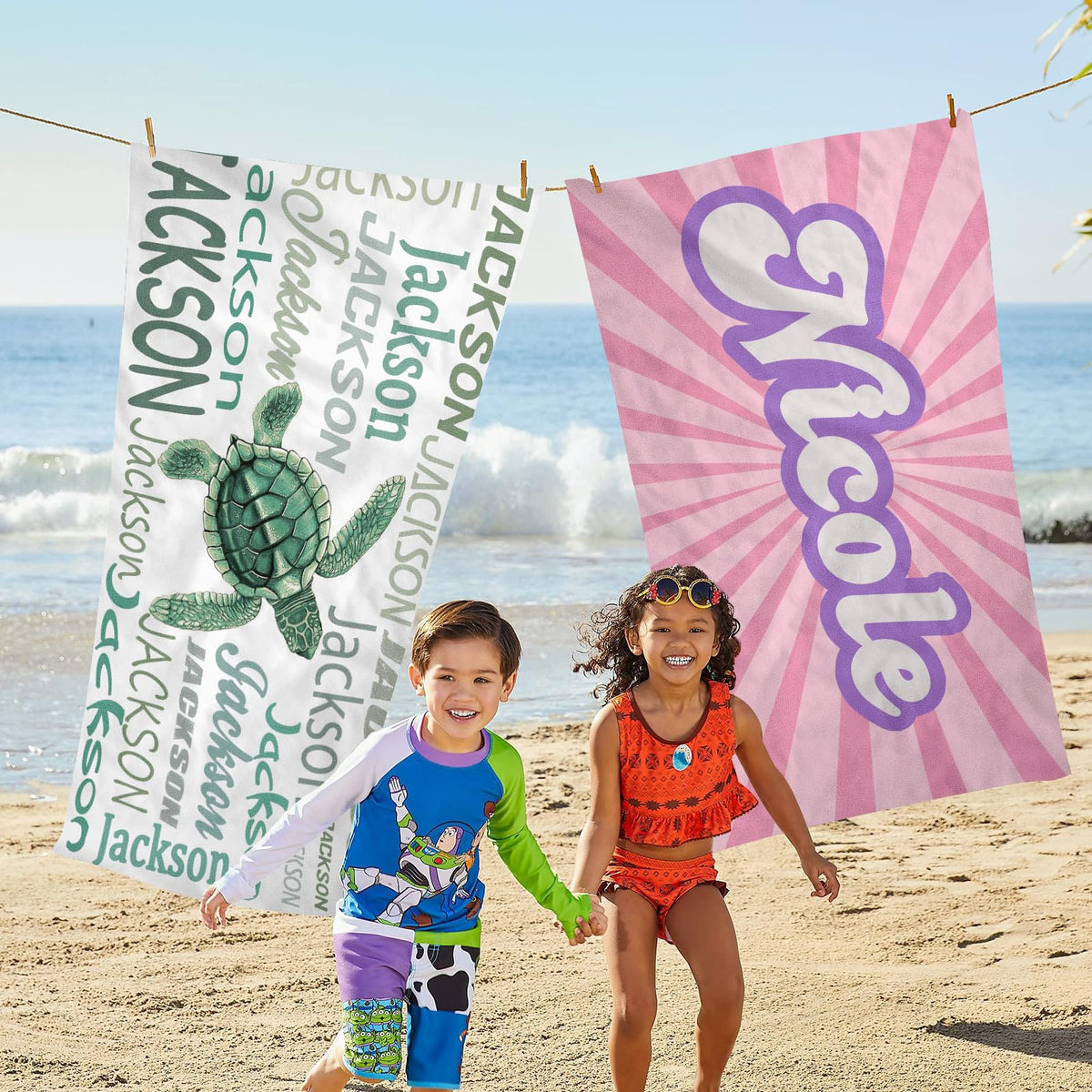 Yoltotude Personalized Kids Beach Towels Custom Sand Free Microfiber Beach Towel with Names & Monogram Customized Quick Dry Pool Towels for Girls Boys Standard Size Easter Gifts for Kids