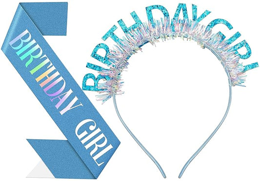 Birthday Headband with Sash for Women, Birthday Crwon Tiara for Decorations