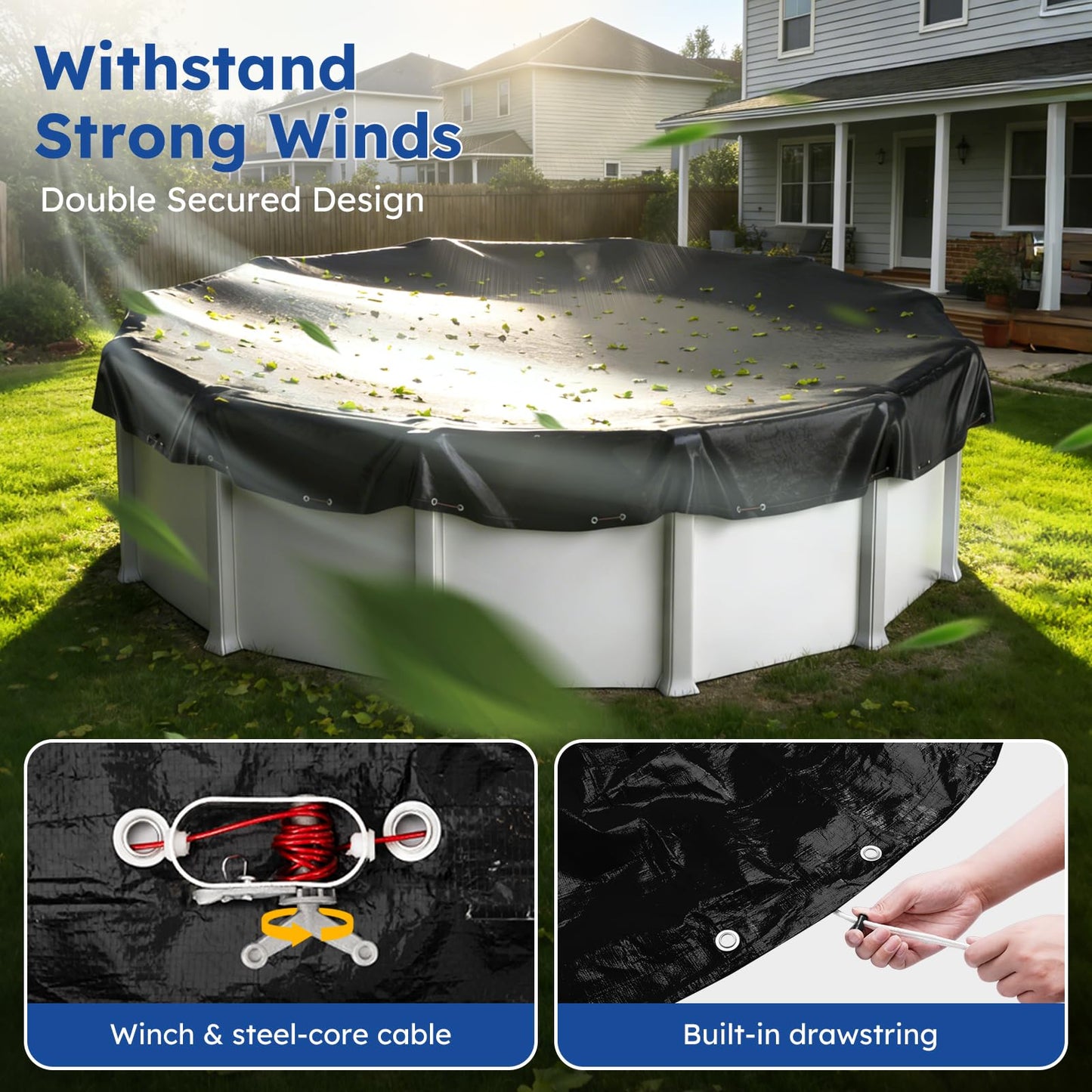 MR. COVER 24 FT Pool Covers for Above Ground Pools, Extra Thick Durable Pool Cover for Waterproof & Dustproof, All-Season Protection for Above Ground Poolsxia