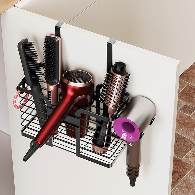 YIGII Hair Dryer Holder, 3 in 1 Hair Tools Organizer Blow Dryer Holder Adjustable Height Cabinet Door/Wall Mounted Bathroom Organizer and Storage for Hair Dryer, Flat Irons, Curing Wands