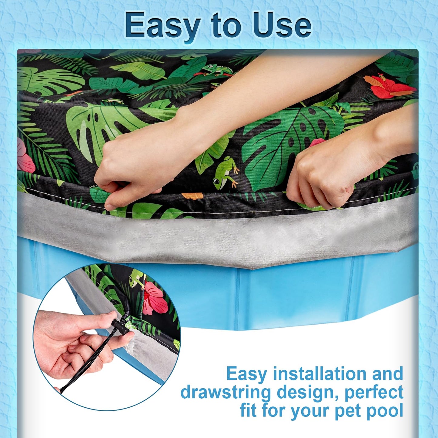 Docuwee Round Pool Cover 48", Foldable Kiddie Solar Cover Fit Dog Collapsible Swimming Pool, Pets Kids Bath Tub, Anti-UV Dustproof Safety Pool Covers, Monstera Deliciosa