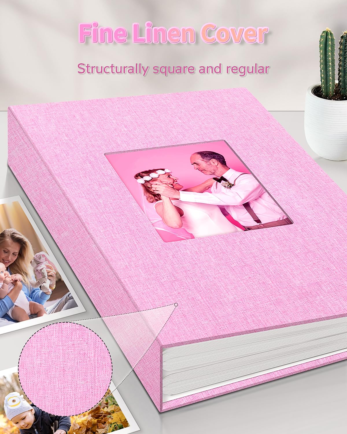 Artfeel Photo Album 4x6 with 300 Pockets,Slip-in Picture Albums,Linen Cover Memory Book with Front Window,White Page Vertical Photo Book for Wedding,Family,Anniversare,Baby,Vacation