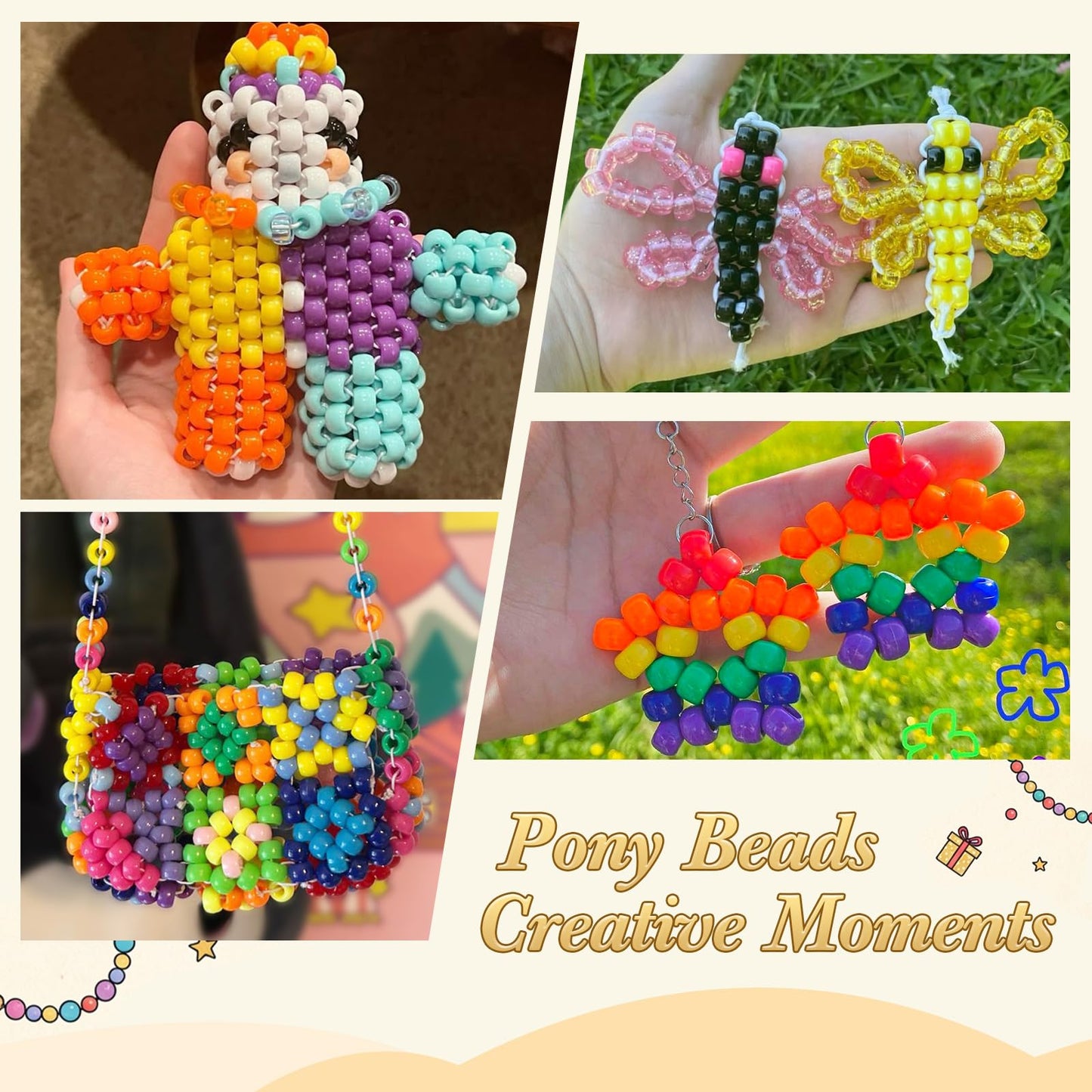 4800PCS Pony Beads Bulk, 24 Colors Kandi Beads 6x9mm Large Hole for Friendship Bracelets, Jewelry Making, Hair Braiding, DIY Art Craft Mothers Day Gifts - Shockproof Protective Gift Packaging