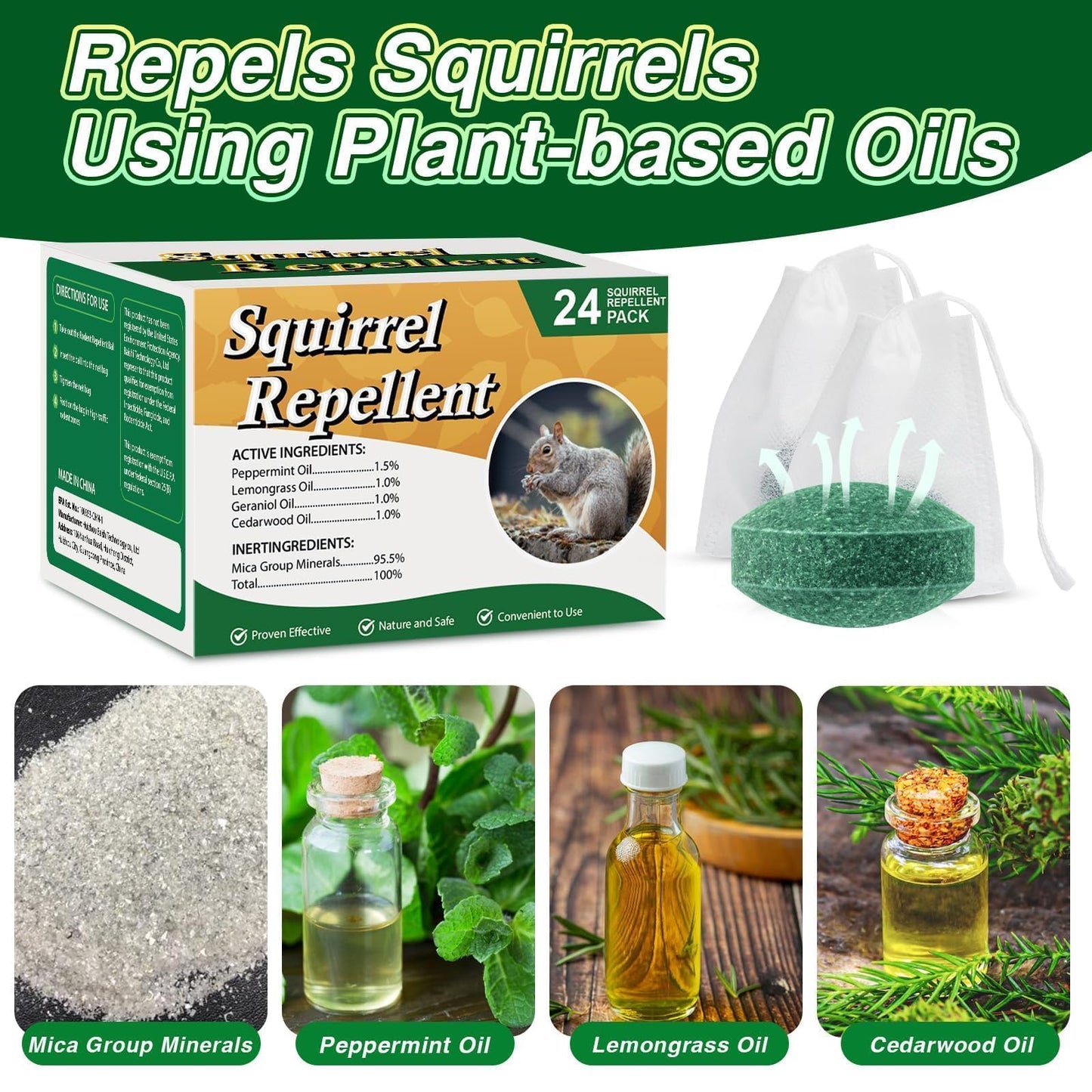 Pblovylu 24 Pack Squirrel Repellent Balls, Peppermint Oil Squirrel Deterrent for Groundhog Outdoor & Attic Use Squirrel Repeller for Garage, Garden, Safe for Family & Pets