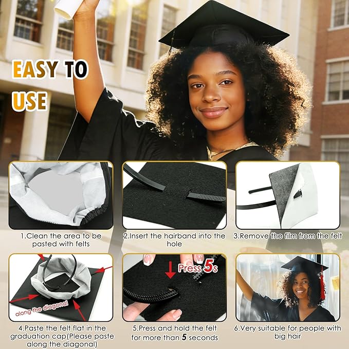 Graduation Cap Headband Insert-Anti-Fall Grad Cap Headband for Curly Hair,Graduation Hat Hair Band Accessories