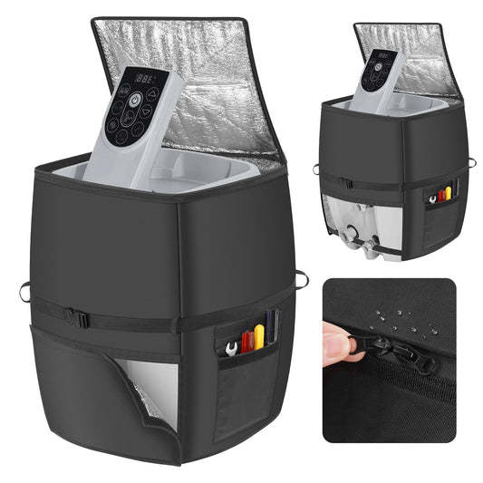 Hot Tub Spa Heater Pump Cover,Waterproof 600D Oxford Fabric Aluminum Film Insulated Cover,Inflatable Hot Tub Spa Heater Pump,Easy Installation with Zipper and Adhesive Straps,Black,Square