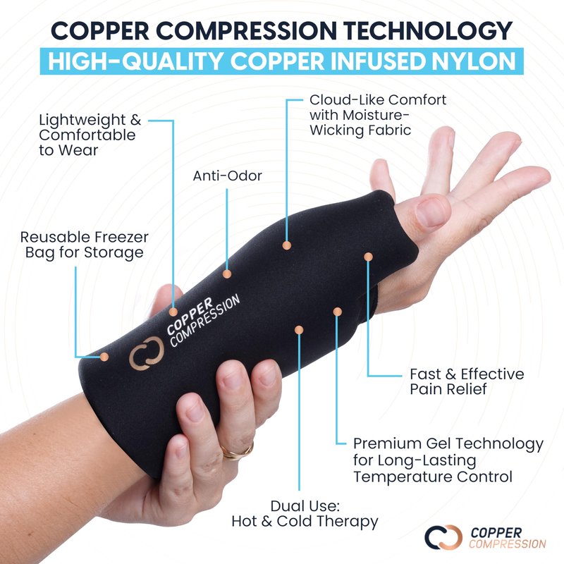 CopperFreeze™ Wrist Sleeve by Copper Compression. Hot & Cold Therapy Support for Pain, Swelling, and Injury Recovery. 360° Copper Infused Relief for Hands, Wrists, and Forearms