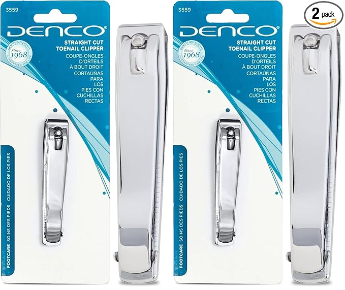 Denco Straight Cut Toenail Clipper,Silver,1 Count (Pack of 2),3559N