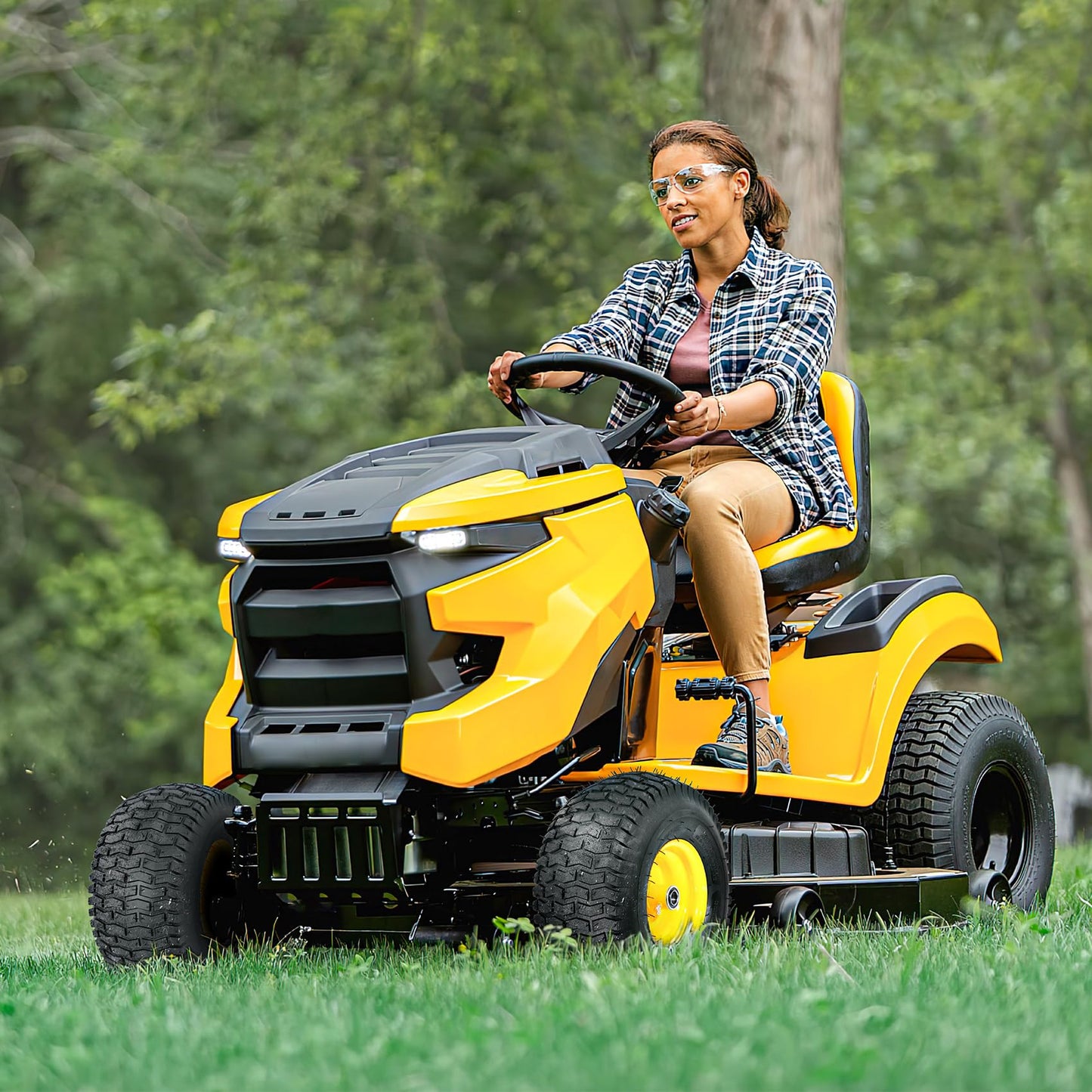 RONPOW 15x6.00-6nhs Lawn Mower Tires and Wheels, Riding Lawn Mower and Tractor Front Pneumatic Tire Replacement Assembly, Compatible with john deere Mower, 3" Offset Hub, 3/4" Bearing, 2Pack Yellow