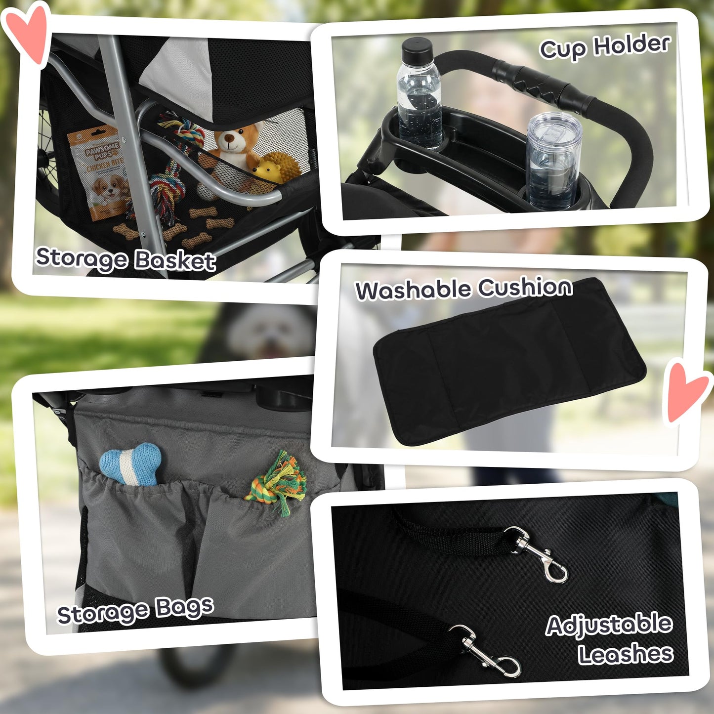 PawHut Dog Stroller for Small Dogs, 3 Wheel Foldable Pet Stroller with 12" Rubber Wheels, Mesh Window, One-Foot Brake, Storage Basket and Cup Holder, Up to 22 LBS, Light Gray