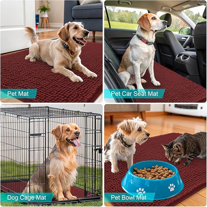 OLANLY Dog Door Mat for Muddy Paws 70x35, Absorbs Moisture and Dirt, Absorbent Non-Slip Washable Doormat, Quick Dry Chenille Mud Mat, Entry Indoor Entryway Carpet for Inside Floor, Caramel Russet