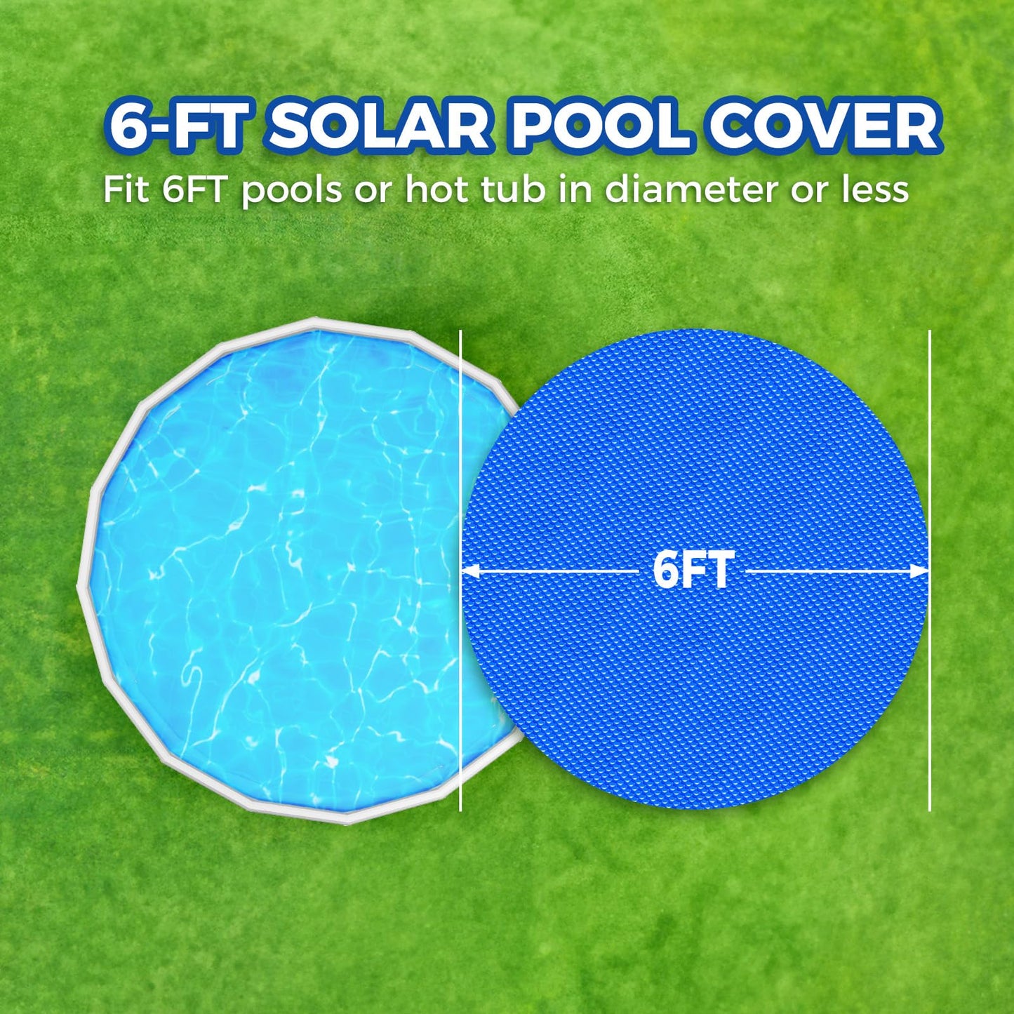KETNET Solar Pool Cover 6 ft Round for 6-24ft Above Ground Inground Pools, Hot Tub Spa Thermal Heating Bubble Wrap Covers, 12 Mil Heavy-Duty Circle Blue Floating Blanket Mat for Swimming Pools