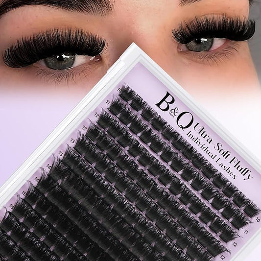B&Q Fluffy Lash Clusters Thick 200D, Volume Eyelash Clusters 10-18mm, D Curl Cluster Eyelash Extensions, Supersoft Individual Lashes Wispy Cluster Lashes Dramatic Full Look Eyelash（200D）