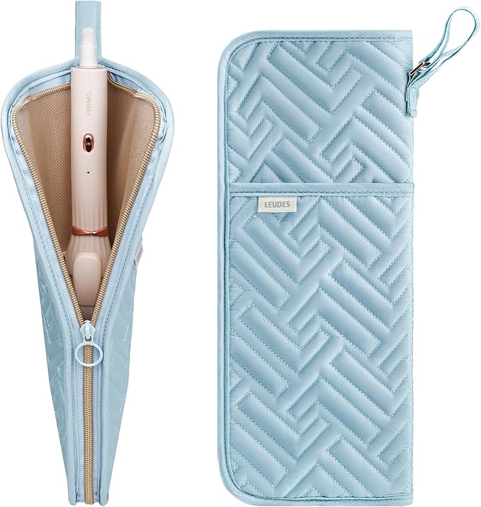 Hair Tool Organizer Heat Resistant Mat for Flat Iron Case Hot Tools Curling Iron Holder Hair Tools Travel Bag for Straightener Brush Pad Pouch Hairstylist Essentials (Light Blue)