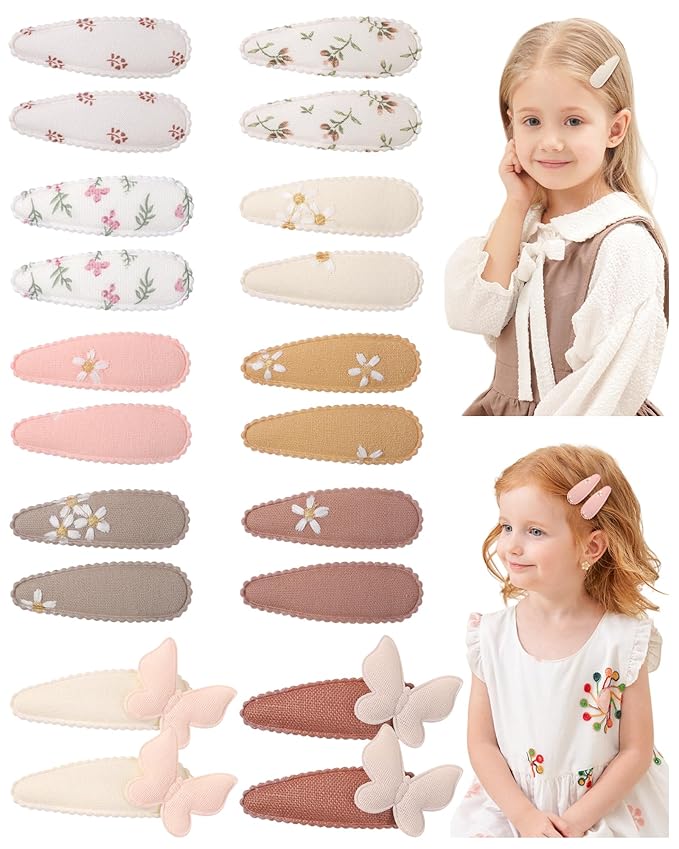 doboi 20Pcs Toddler Hair Clips Baby Girl Hair Bows Clips Floral Print Non Slip Wrapped Snap Hairpins Butterfly Clips for Hair Barrettes Hair Accessories for Baby Toddler Girls Kids