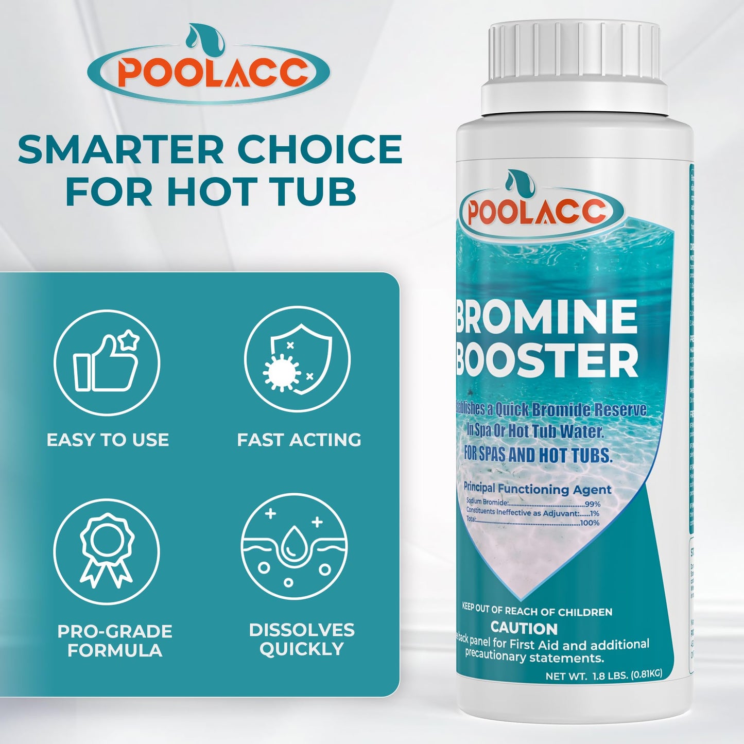 1.8LB Bromine Booster for Hot Tubs & Spas | Fast-Acting Sodium Bromide to Build Bromide Reserve | Compatible with Bromine Sanitizers | Bromine Tablets Companion | Reduce Chemical Use & Odor