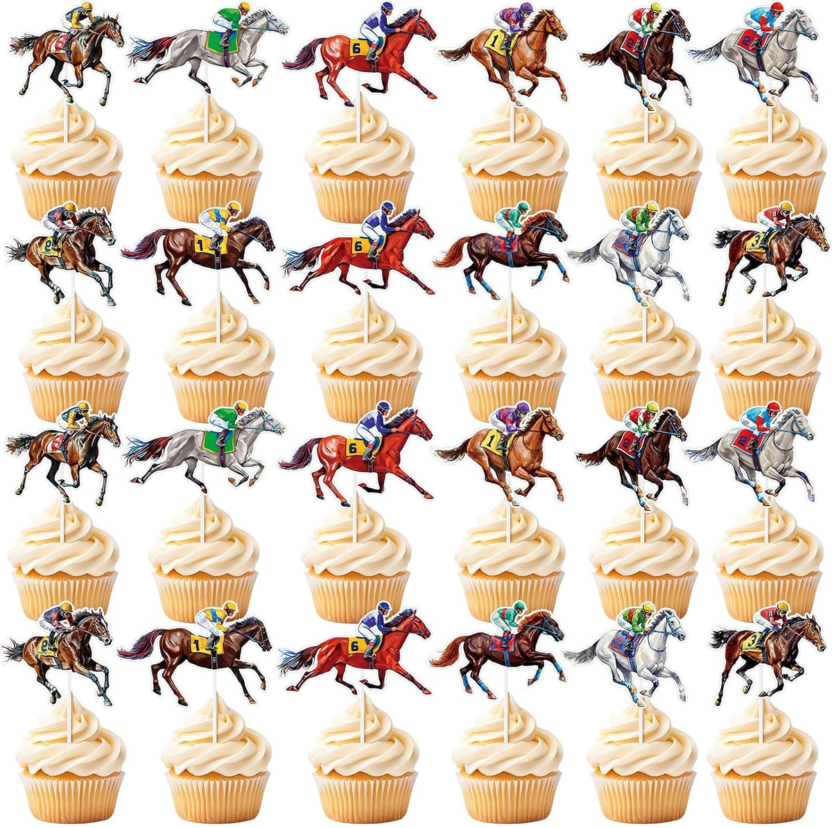 Weysat 48 Pcs Horse Derby Cupcake Toppers Derby Cupcake Toppers Racing Horse Birthday Party Supplies Cake Decorations for The Theme Decorations Baby Shower Western Party Supplies