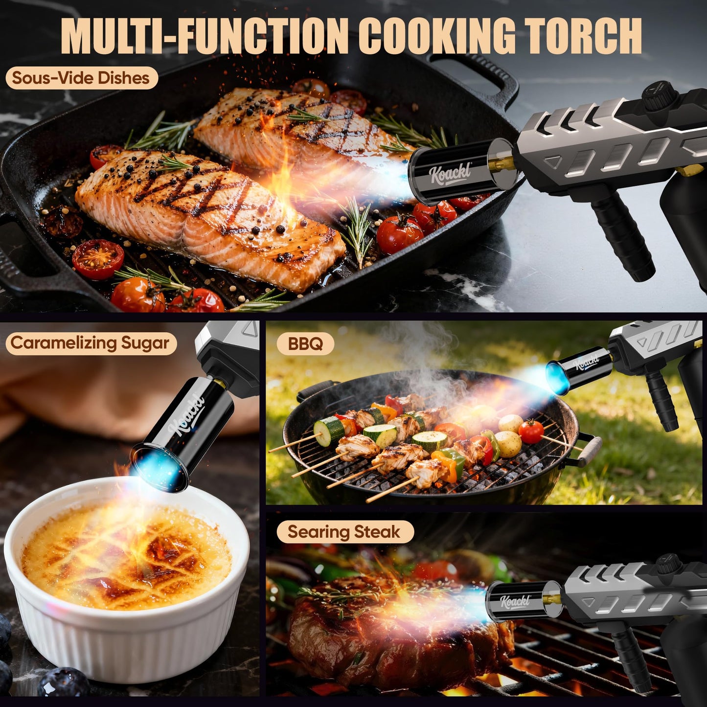 KOACKL Powerful Propane Torch, Blow Torch with Adjustable Flame, Flamethrower Kitchen Torch Burner Gas Welding Kits for Grill, BBQ, Searing Steak, Camping & Charcoal Torch Lighter(Tank Not Included)