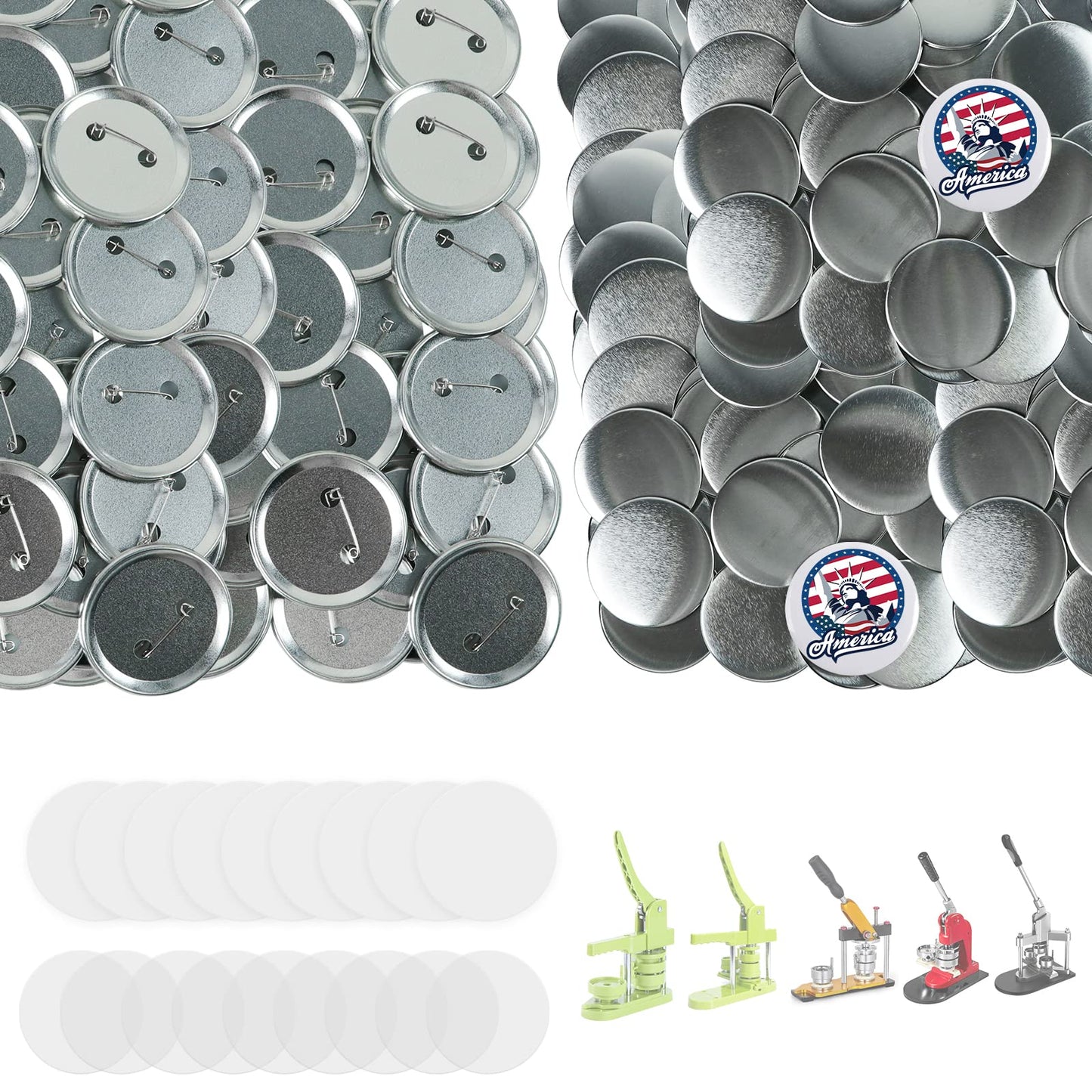 Onemorello 200 Sets Button Maker Supplies, 58mm / 2.28 inch Button Supplies Buttons Parts, (Approx. 2.25 inch) Metal Blank Badge Parts with Blank Paper for Buttons Maker Machine Pin Maker Press