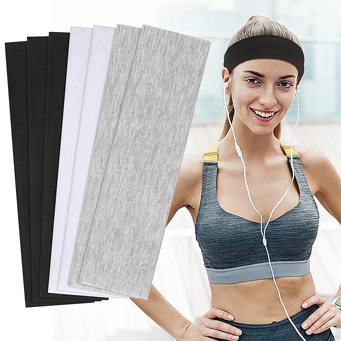 DiyJibb Headbands for Women, Stretchy Non Slip Soft Cotton Cloth Hair Bands for Sports, Workout, Yoga and Running, 7pcs