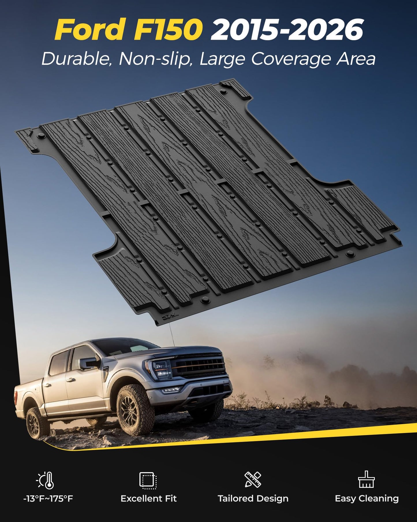 3W Bed Mat for Ford F-150 (5.5FT) 2015-2025 2026 Truck Bed (Include F150 Lightning 2024 2023 2022) All Weather Protector TPE Car Bed Liner Accessories Black